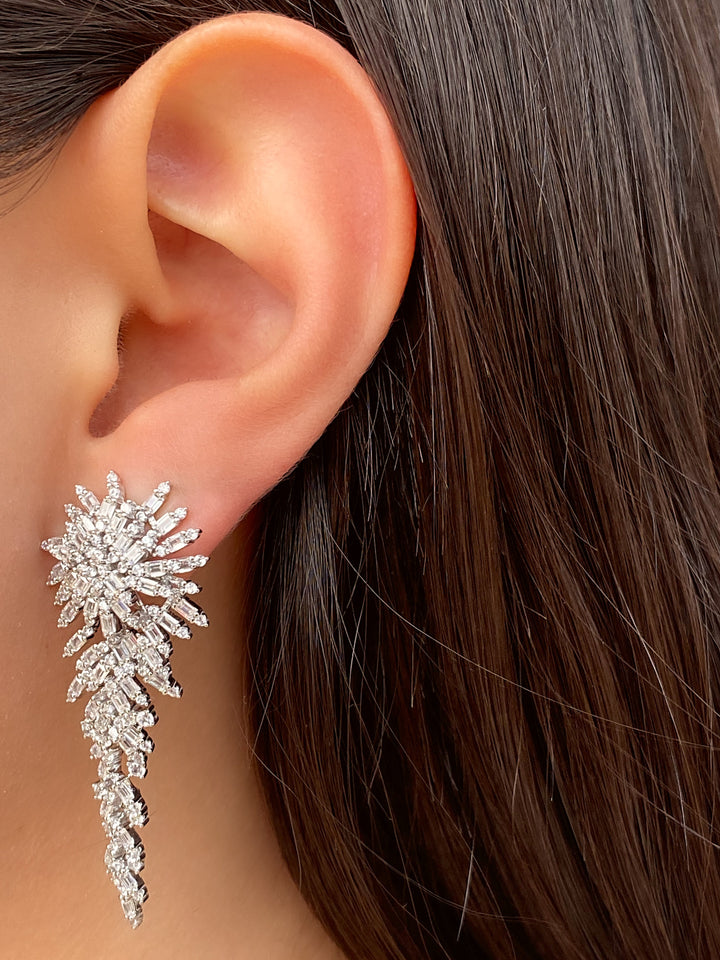Par Arete Flor Larga Con Zirconias