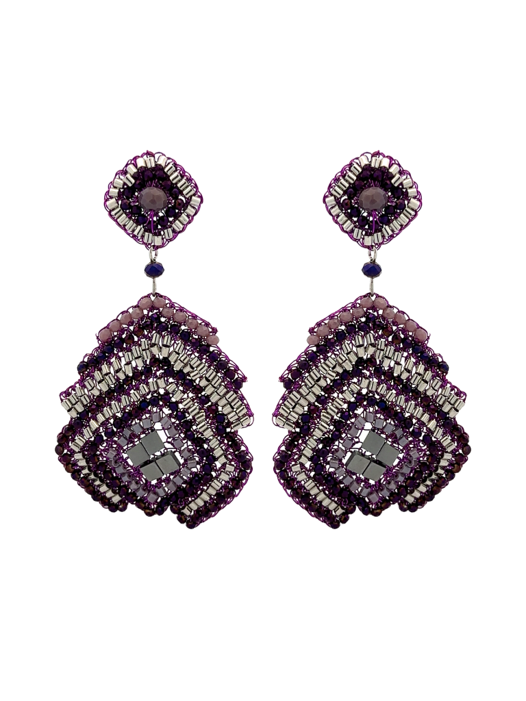 Par Arete Rombo Con Colgante Morado
