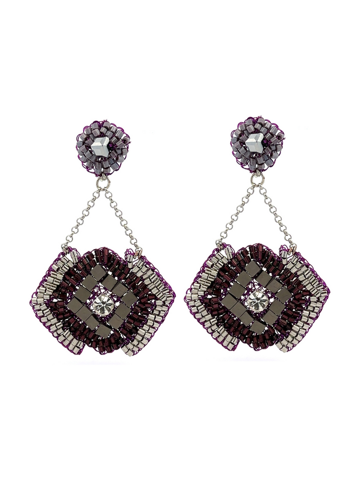 Par Arete Morado Con Cadena