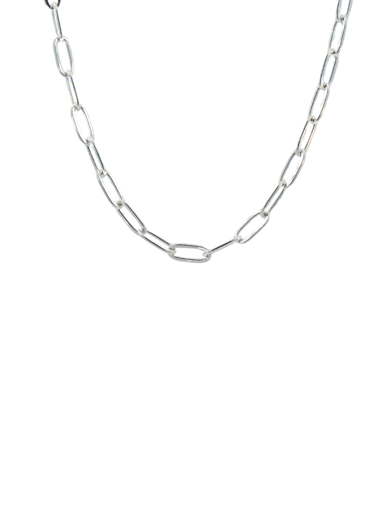 Collar Plateado Eslabon Tipo Clip 4 mm
