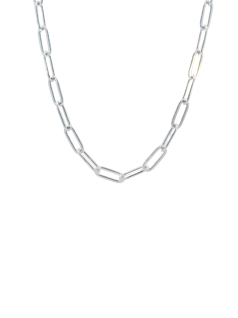 Collar Plateado Eslabon Tipo Clip 5 mm