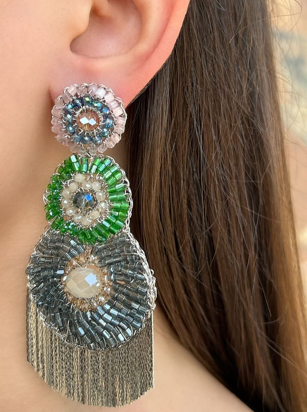 Par Arete Rosa, Verde y Plateado