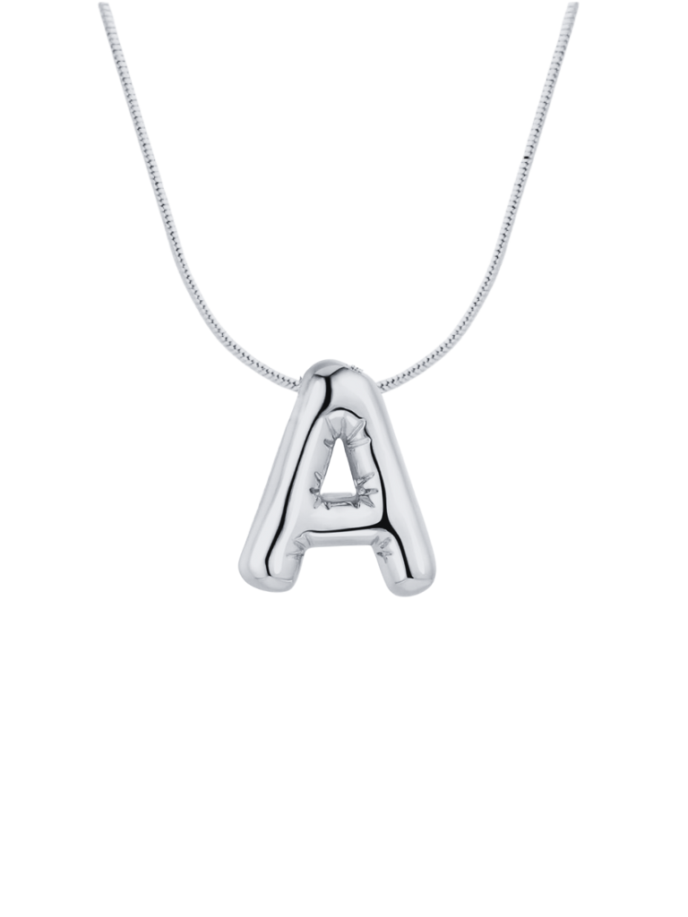 Collar Plateado Liso Inicial Balloon