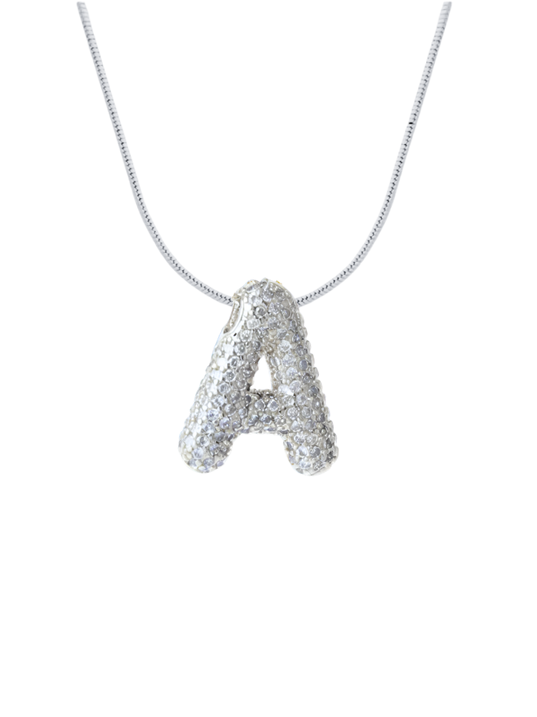 Collar Inicial Balloon Plateado Zirconias