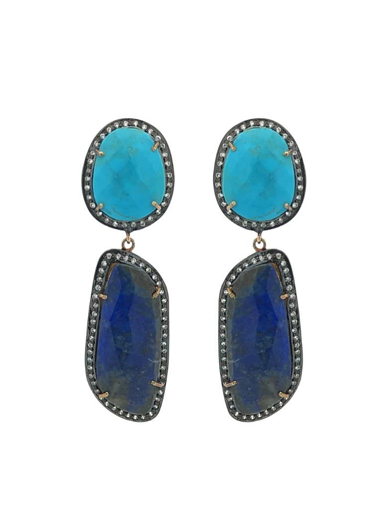 Par Arete Doble Piedra Lapisl√°zuli y Turquesa