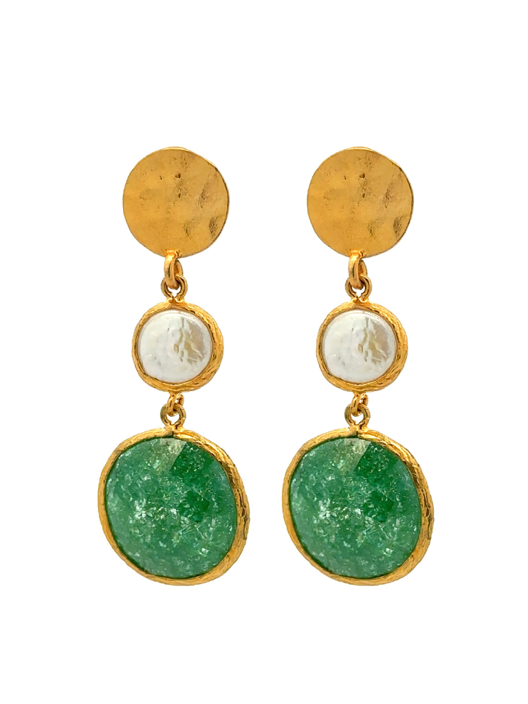 Par Arete Piedra Verde y Perla
