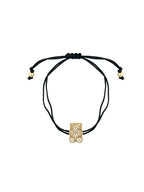 Pulsera Hilo Negro Con Osito Dorado