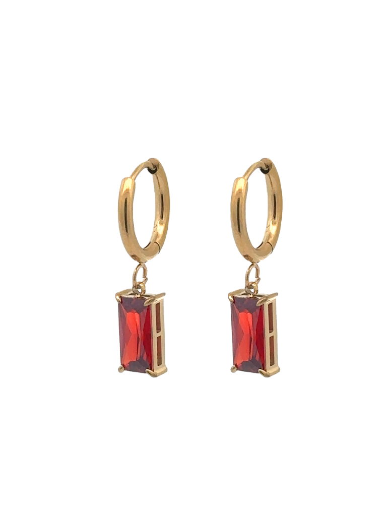 Par Arracada Con Baguette Rojo