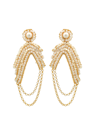 Par Arete Abierto Perlas Con Cadena