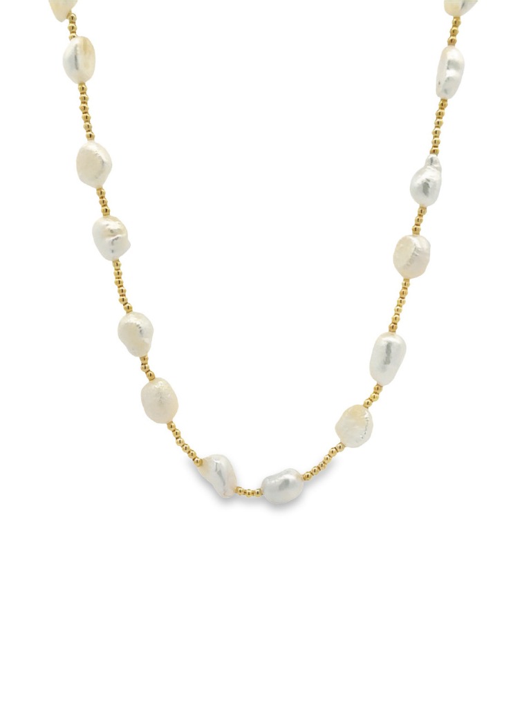 Collar Perlas Naturales Con Bolitas Doradas