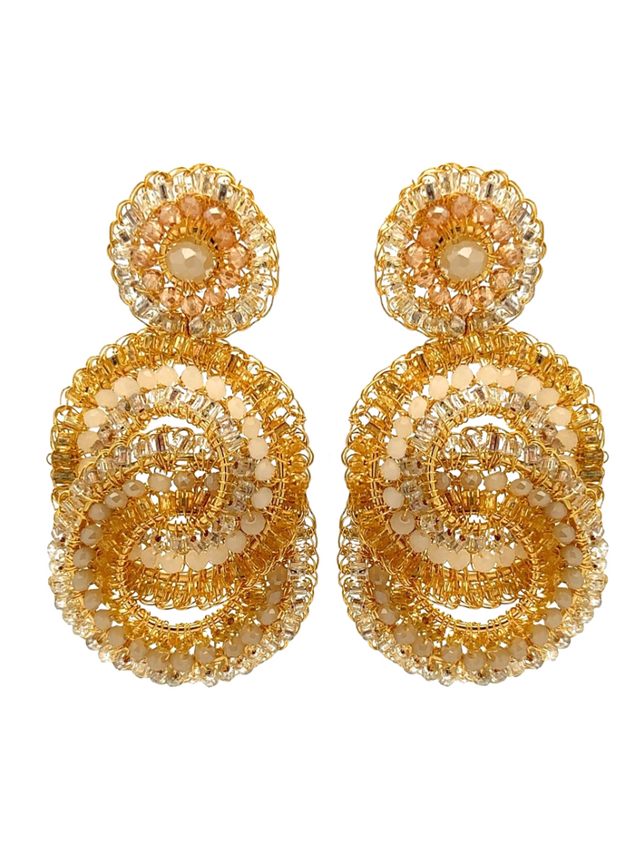 Par Aretes Dos Círculos Con Piedras Beige
