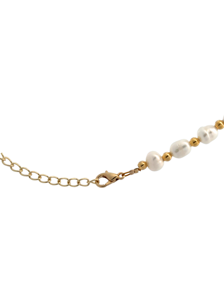 Choker Perla Natural y Bolitas Doradas