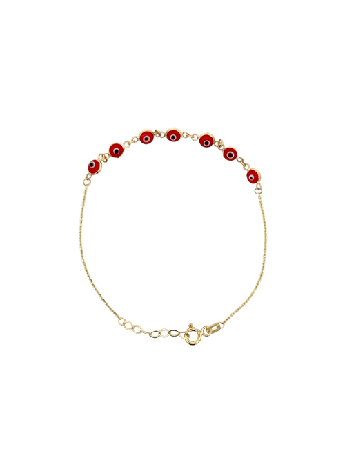 Pulsera Siete Ojos Rojos Oro 10K