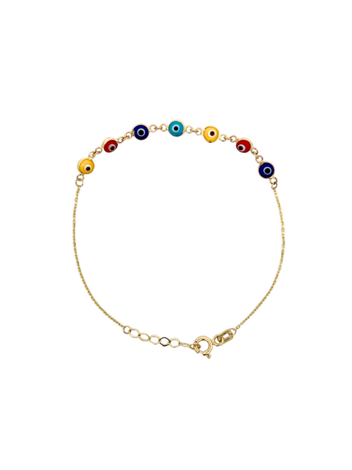 Pulsera Siete Ojos Rainbow Oro 10K