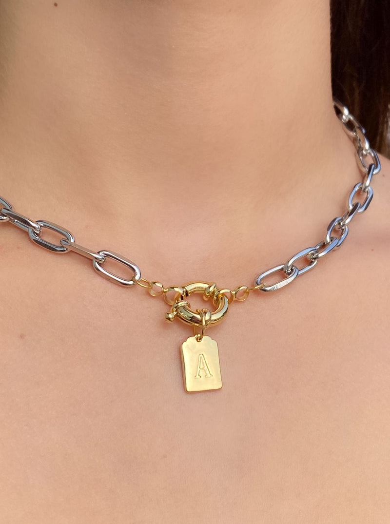 Collar Eslabón y Timón Con Inicial