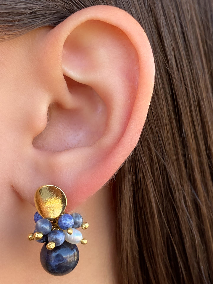 Par Aretes Piedras Lapislázuli con Perlas