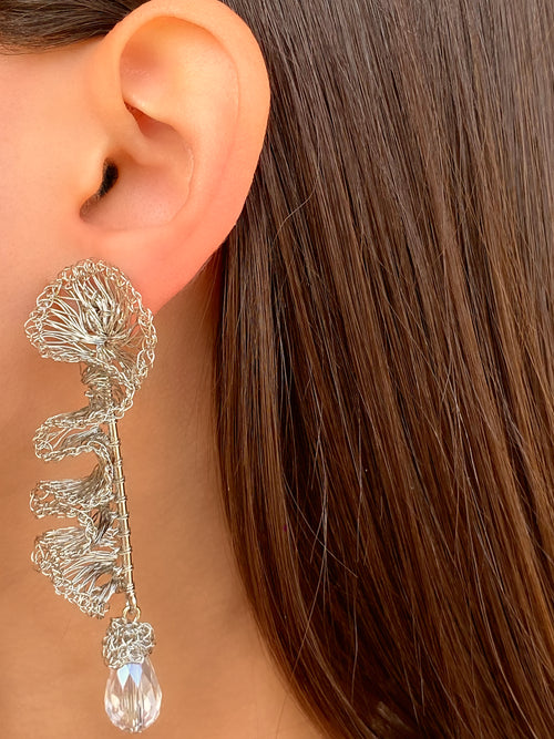 Par Aretes Plateados Gota Grandes