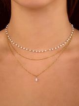 Collar Triple Perlas, Cadena y Dije