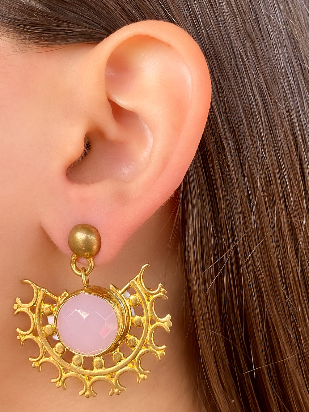 COLECCION INDIA PAR PIEDRA ROSA CLARO DORADO