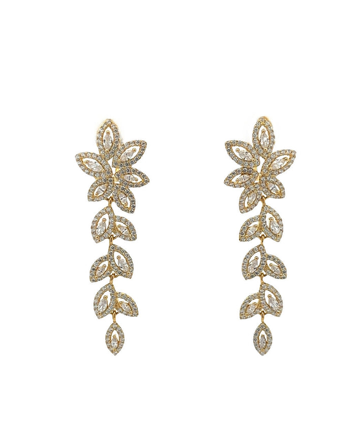 Par Aretes Dorado Flor Con Zirconias