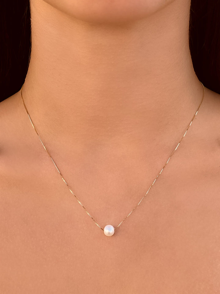 Collar Dorado Dije Perla Oro 14k