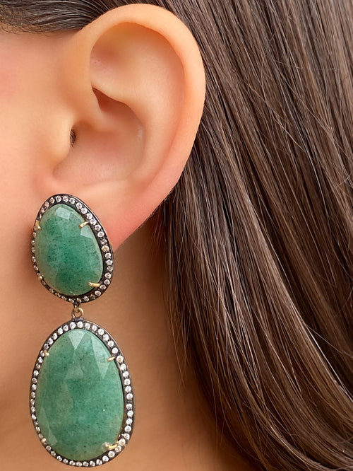 Colecci√≥n India Par Arete Doble Piedra Verde