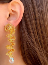 Par Aretes Dorados Gota Grande Blanca