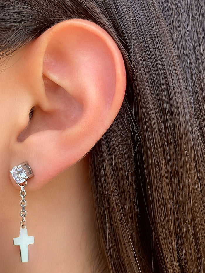Par Aretes Zirconia y Cruz