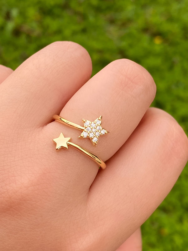 Anillo Doble Estrella Dorada