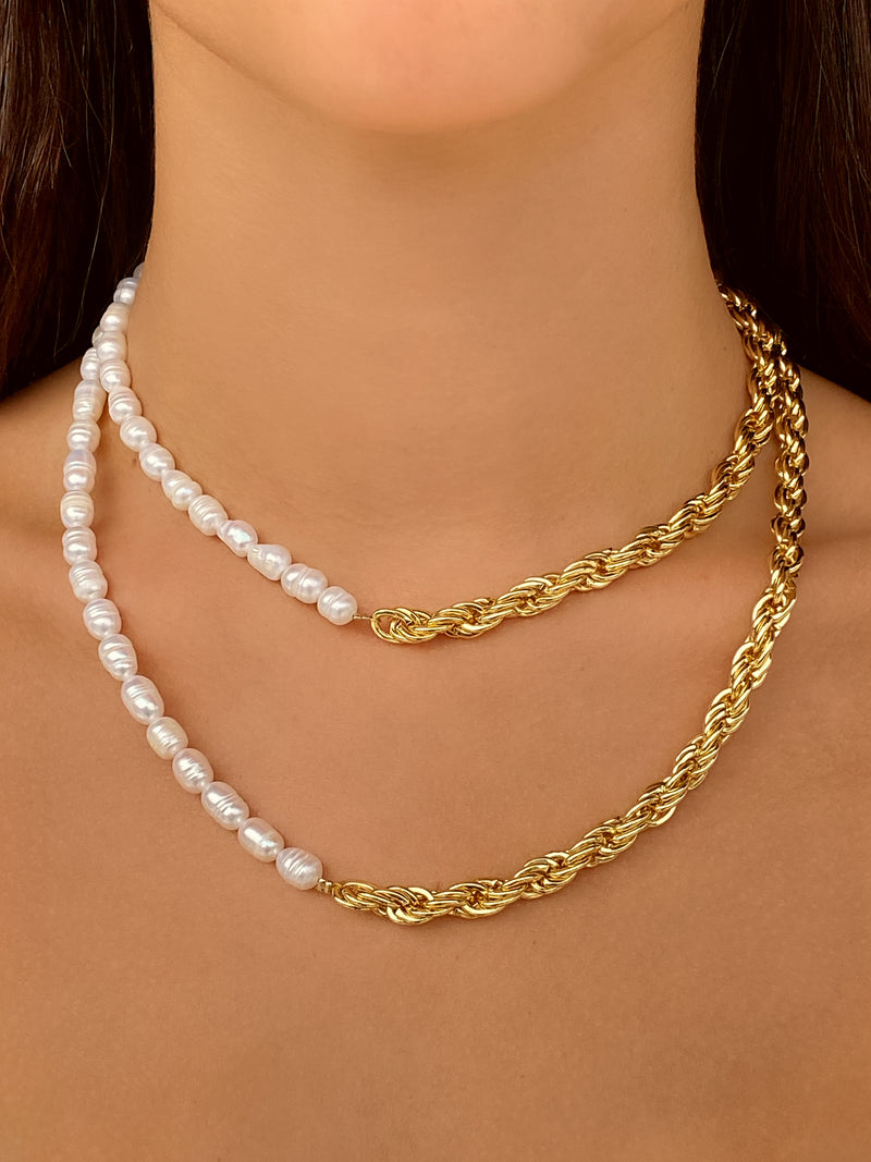 Cadena Gruesa y Perlas