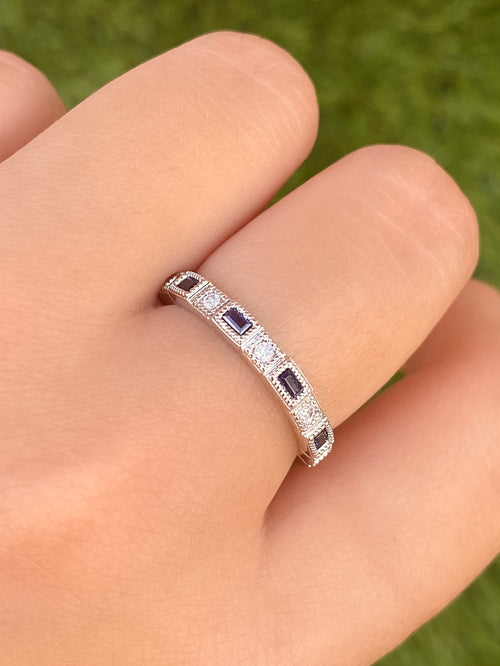 Anillo Oro Blanco 10k con Diamantes y Zafiros LORENZA