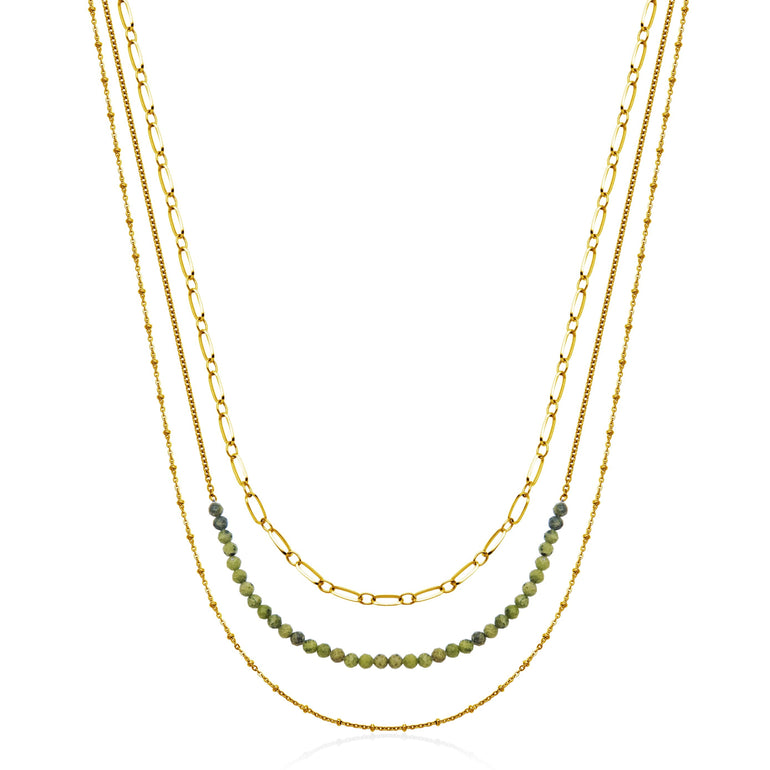 Collar Triple Eslabon y Piedras