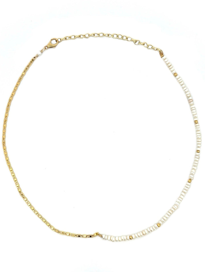 Choker Mitad Perlas y Mitad Cadena Planchada