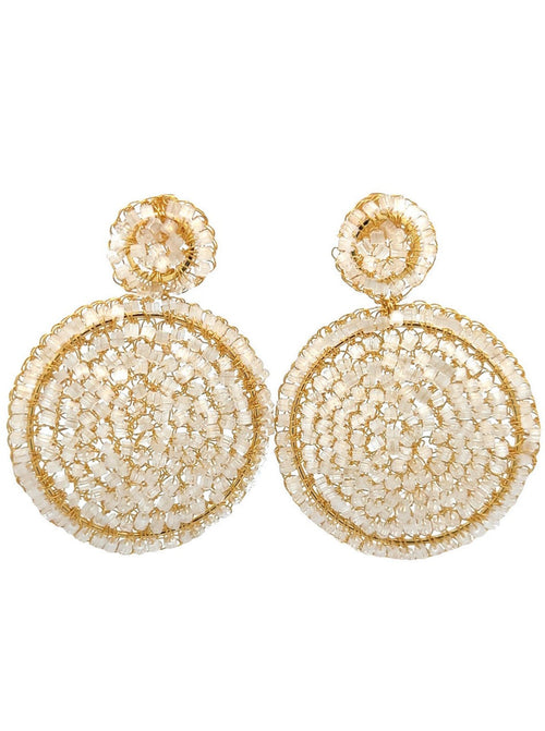 Par Aretes Circulo Grande Dorado con Blanco