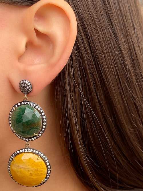 Colecci√≥n India Par Arete Amarillo y Verde