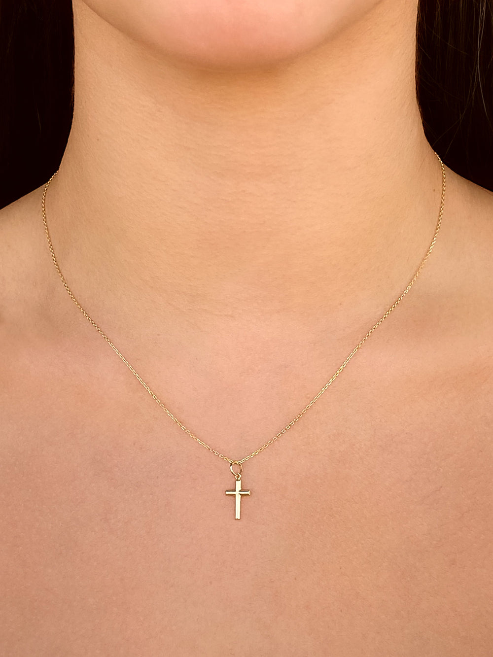 Collar Dorado Cruz Lisa Oro 14k