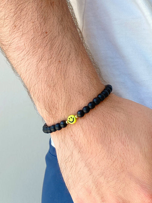 Pulsera Piedra Negra Con Carita Feliz