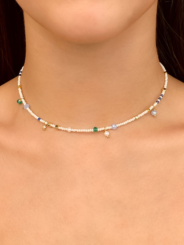 Choker Chaquiras Nude con Piedritas
