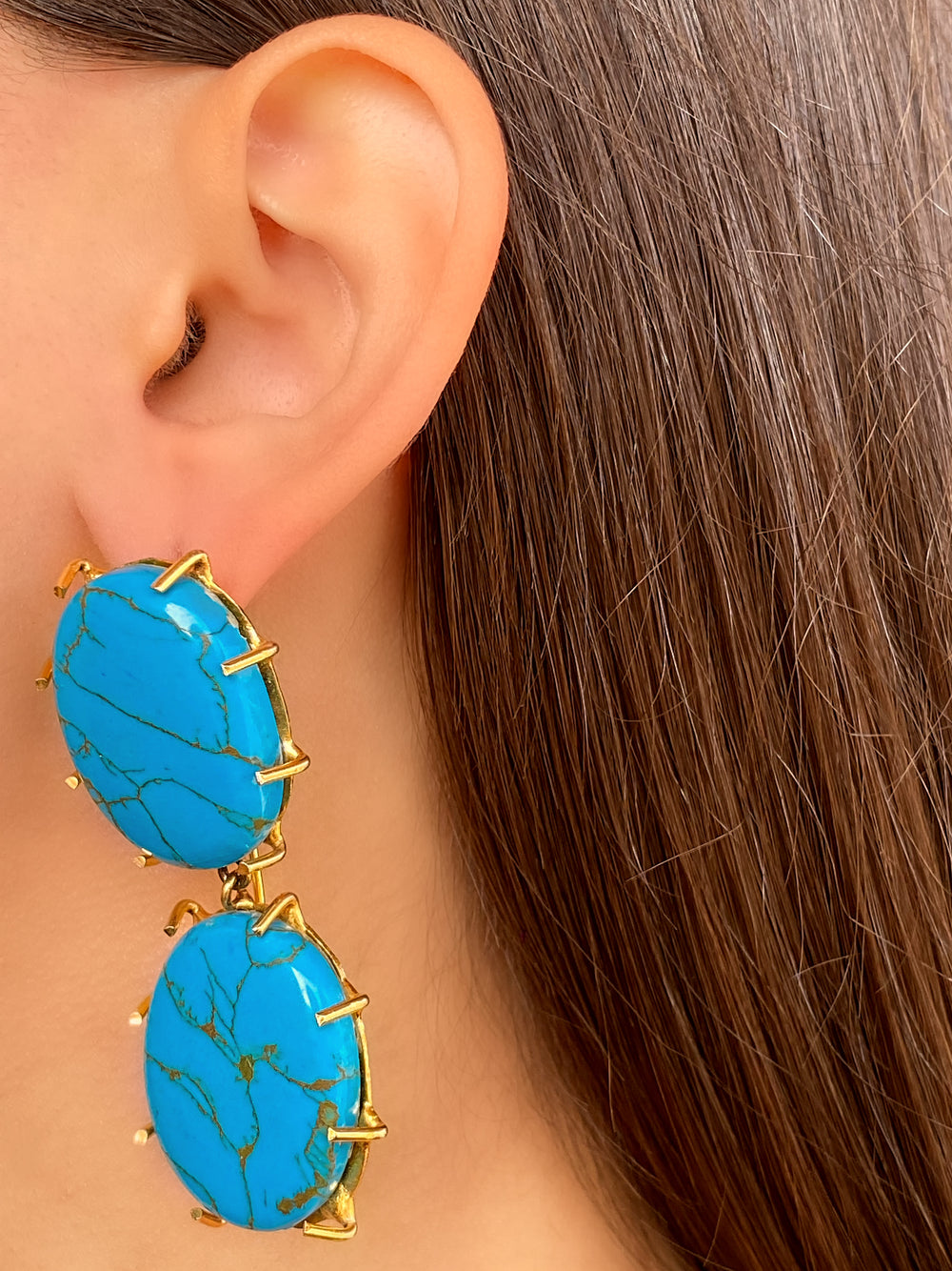 COLECCION INDIA PAR PIEDRA AQUA LINEAS CAFES DORADO
