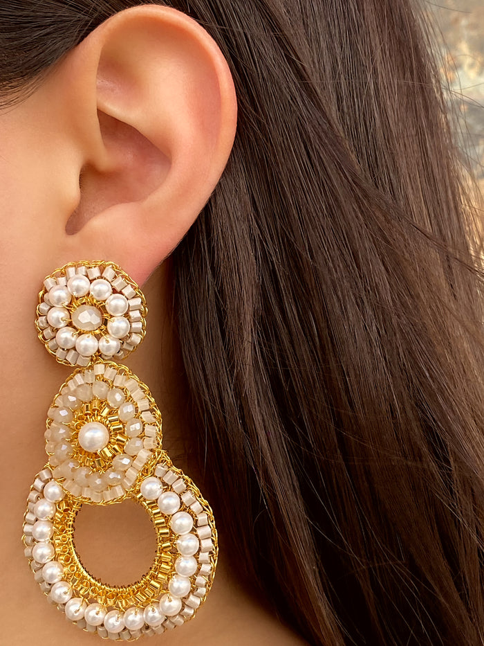 Par Aretes Tres Círculos Dorados
