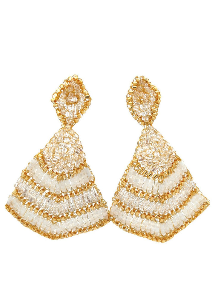 Par Arete Triangulo Dorado Con Blanco