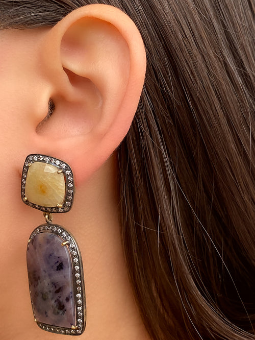 Coleccion India Par Arete Doble Piedra