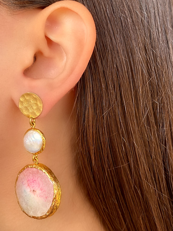 COLECCION INDIA PAR PIEDRA PERLA ROSA/BLANCO DORADO