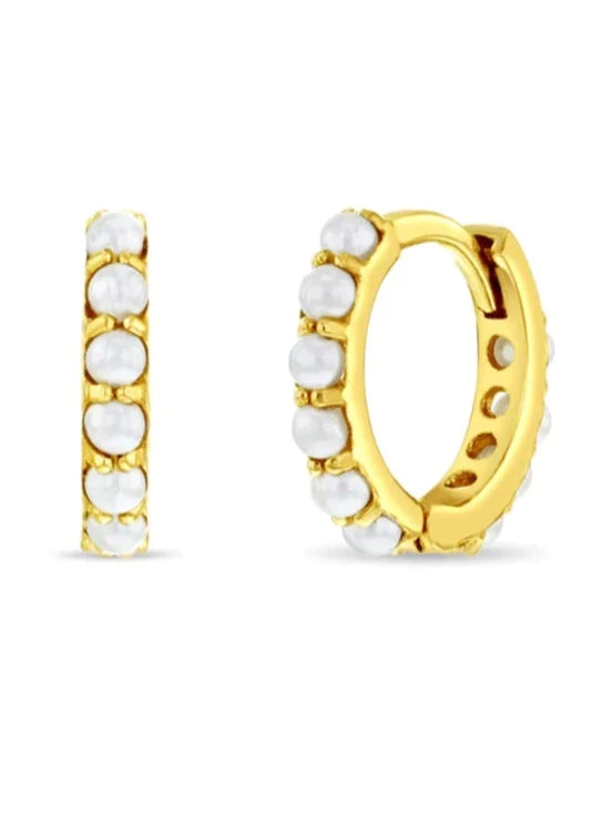 Mini Arracada Dorada Con Perlitas Oro 14k
